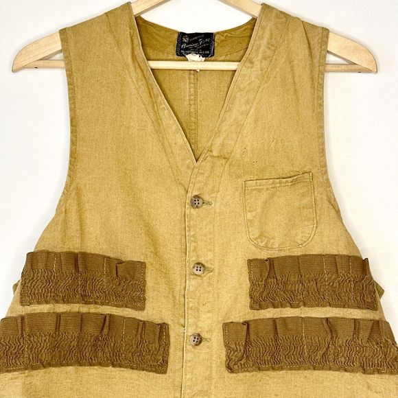 Vintage 1950’s American Field Sportswear Large Hunting Vest Tan & Brown - Picture 2 of 7